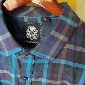 English Laundry Multicolor Gingham Plaid Button Down Shirt - NWT, size XL